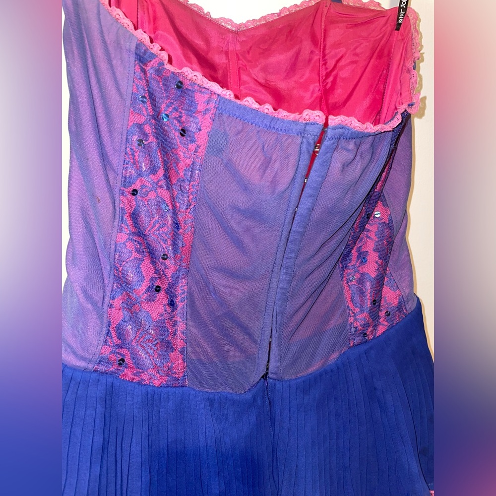 Y2K Vintage Betsey Johnson Strapless Corset Ruffle Pink Blue Lace Cupcake Mini 💘 - Picture 7 of 15